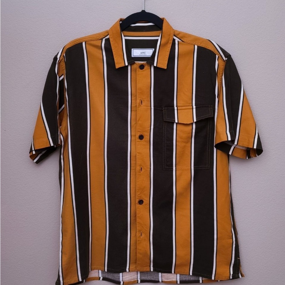 Ami Brown Black Short Sleeve Casual Button-Down Shirt 40 Large